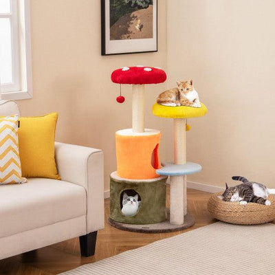 43 Inch Tall Cat Tree Cute with 2 Condos and Padded Platforms-Multicolor