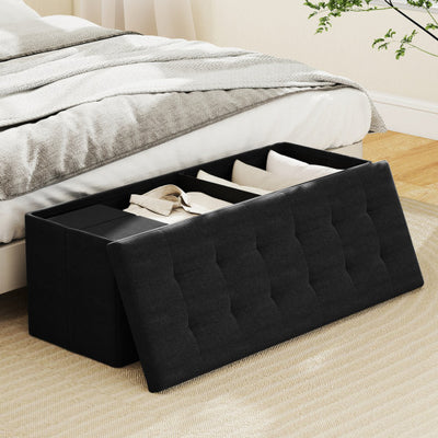 43 Inches Folding Storage Ottoman Bench with Padded Seat-Black