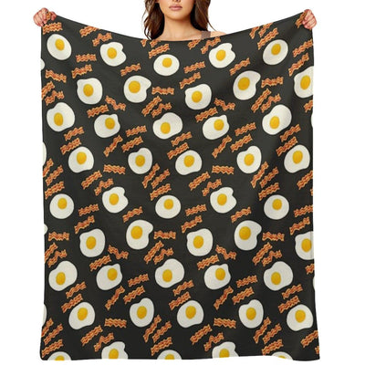 Breakfast With Bacon And Eggs Seamless Vector Pattern Dark Throw Blanket