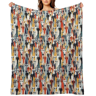 Greyhound in Geometric Camouflage Pattern Shrink-resistant Throw Blanket