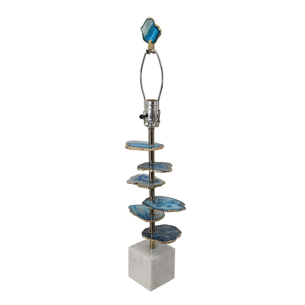 15x29.5' Blue and White Agate Slice Table Lamp with Marble Base