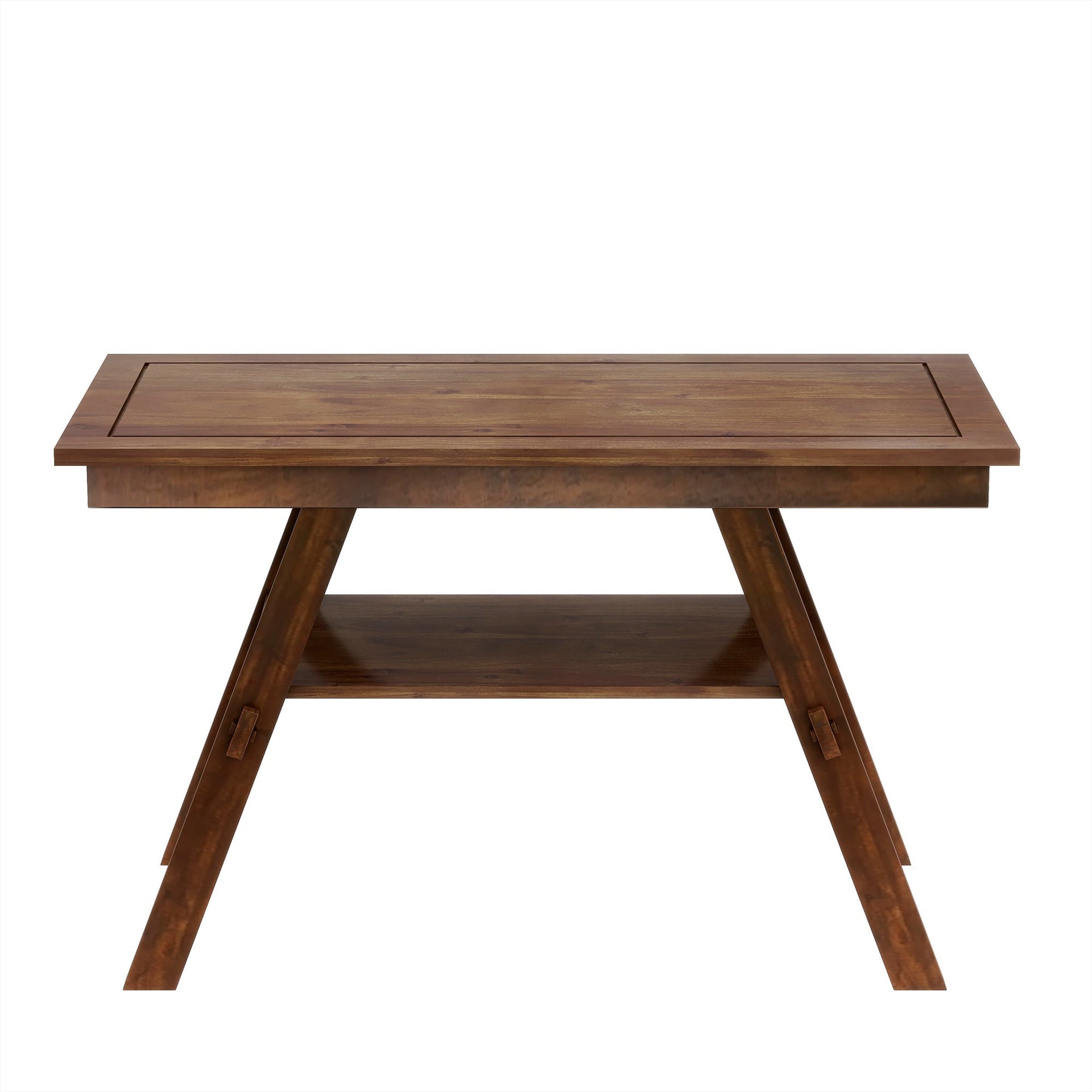 6-Piece Wood Counter Height Dining Table Set with Storage Shelf, Kitchen Table Set with Bench and 4 Chairs,Rustic Style, Walnut+Beige Cushion
