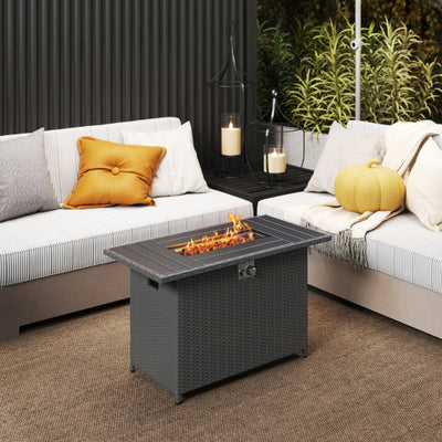 44.5 Inch Propane Fire Pit Table Rattan Gas 2-in-1 with Stainless Steel Burner-Black