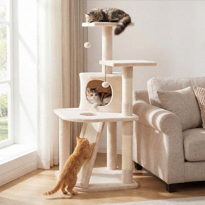 44 Inch Tall Kitten Tower with Condo and 2 Plush Perches-Beige