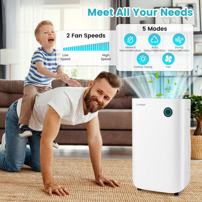 4500 Sq. Ft Dehumidifier with 5 Modes and 3-Color Indicator Light-White