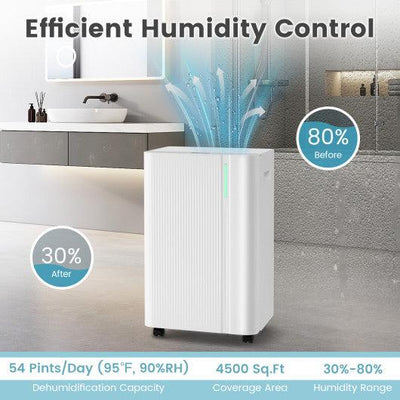 4500 Sq.Ft 54 Pints Dehumidifier with Drain Hose for Home-White