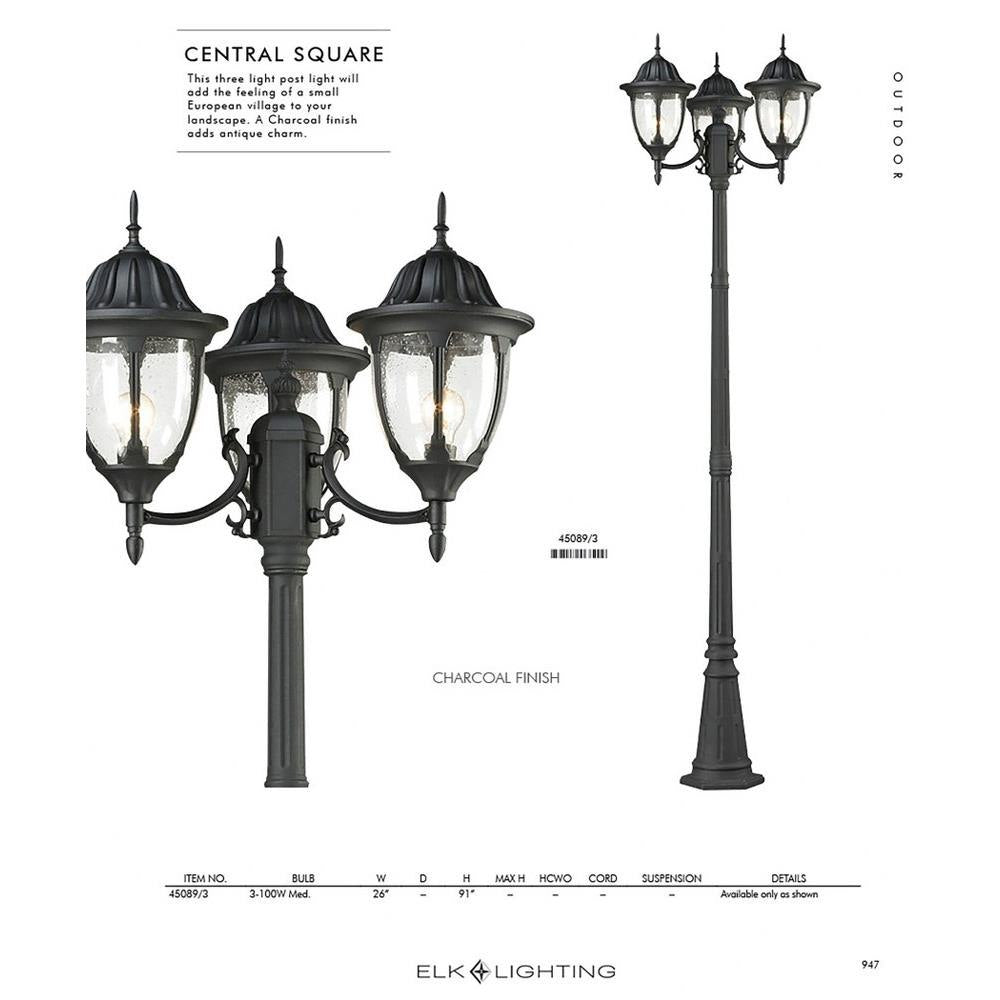 Central Square 3 Light 91 inch Textured Matte Black Outdoor Post Light