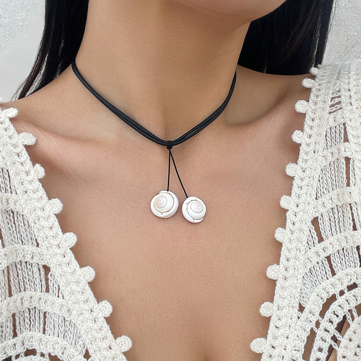 Beach Vacation Conch Shell Tassel Necklace Versatile Countryside Wax Thread Necklace Accessories