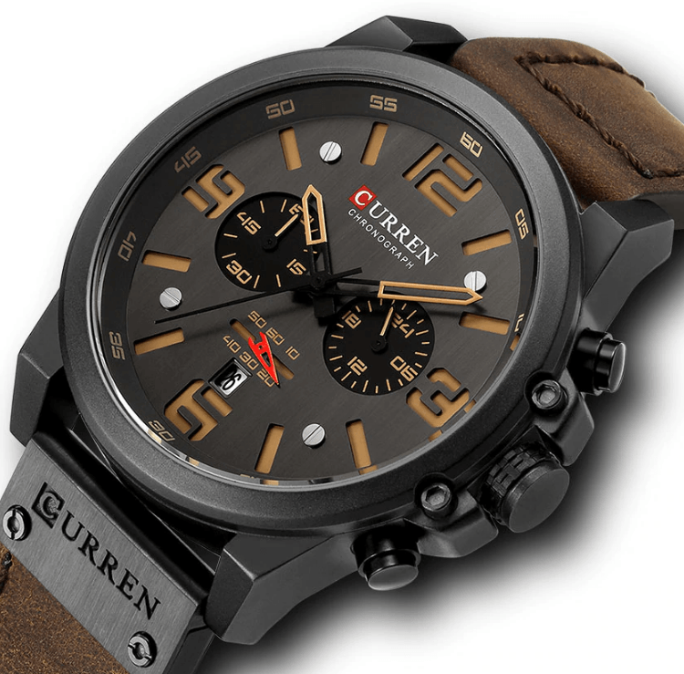 Retro Waterproof Watch With Chronometers Steel Case And Leather Belts Unique Design Excellent Look Perfect Gift For Your Man