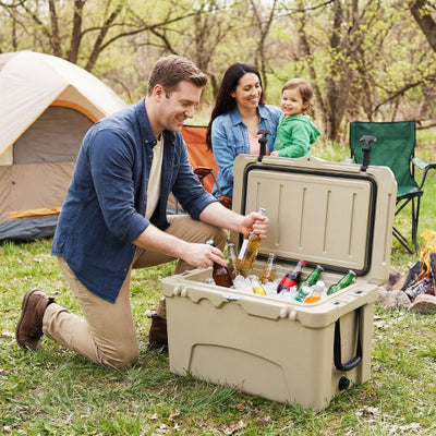 45 Quart Portable Hard Cooler Insulated Ice Chest Keeps Cool for up to 6 Days-Khaki