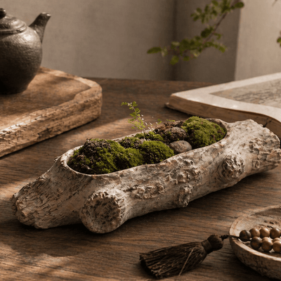 Faux Bois Cement Log Planter