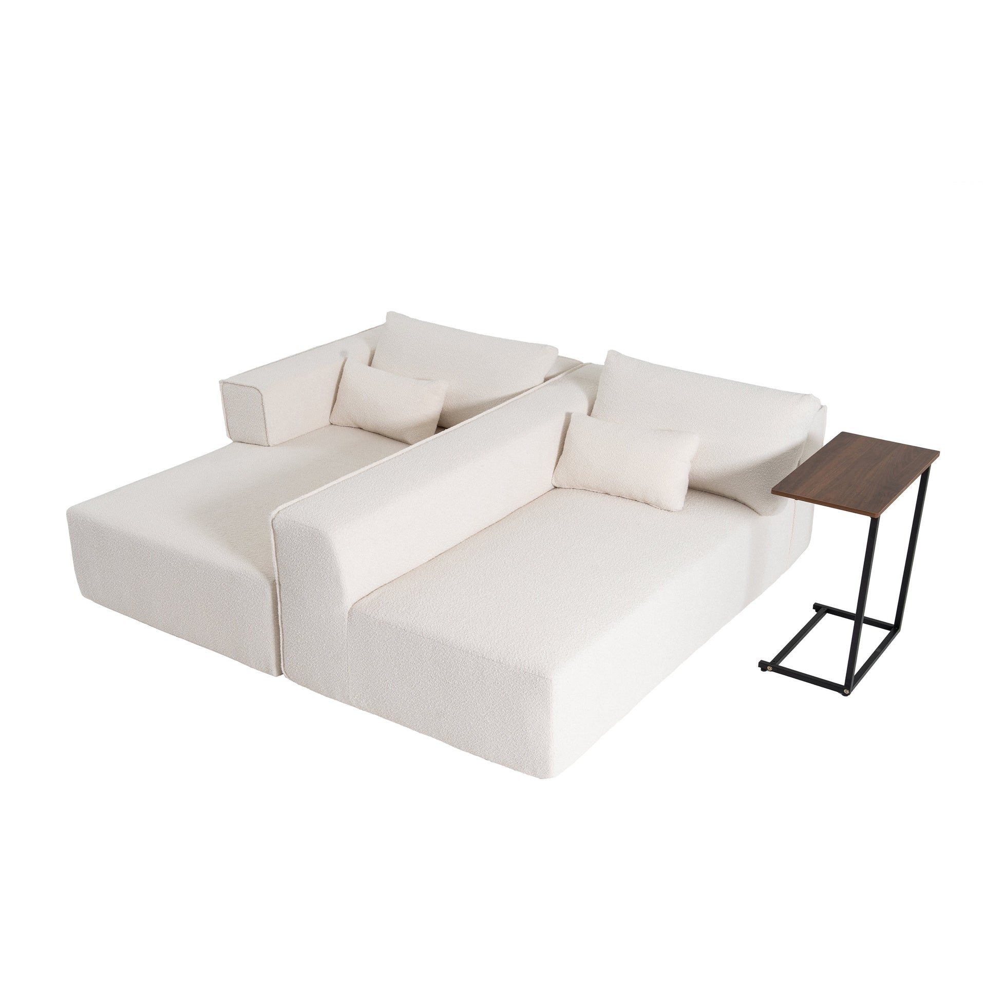 112'Modular Sectional Sofa with Free Side Table,Wide Seat,Fully Compressed,Wrinkle-resistant Boucle Fabric Couch with Chaise,Free Combination,L-Shaped Sofa for Living Room,No Assembly Required,3 Color