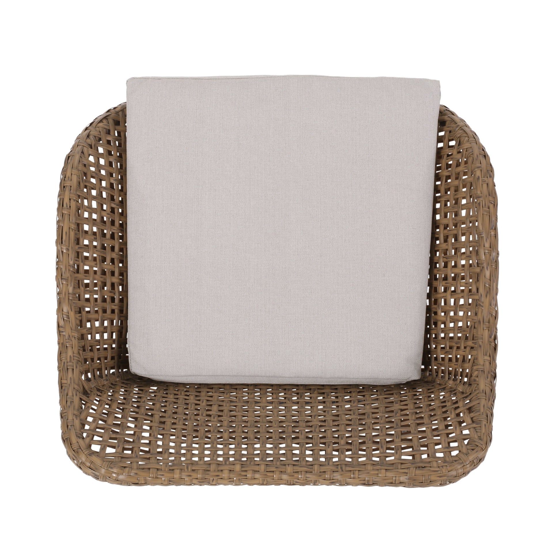 29.25' Outdoor Wicker and Iron Low Back Barstools, Light Brown, with Beige Cushion (Set of 2)