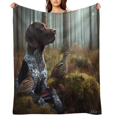 German Shorthaired Pointer Hunting , Forest Throw Blanket