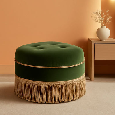 24 Inch Round PremiumQualityTextured Woven Upholstered Ottoman