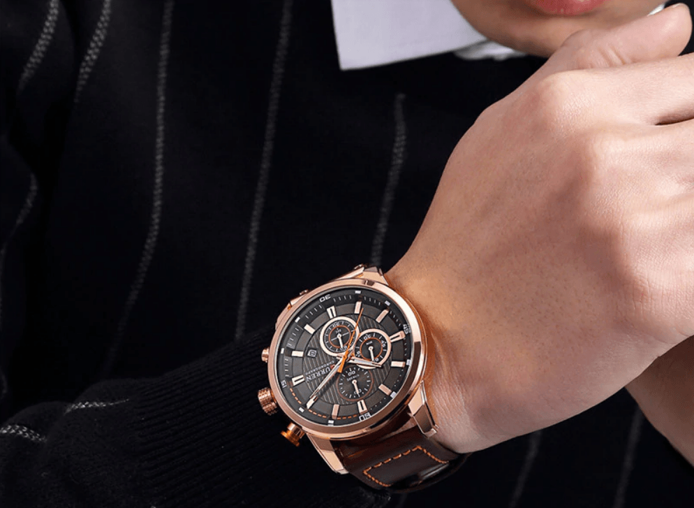 Men's Waterproof Elegant Sport Watch With Chronometers Day View, Leather Belts And Hardlex Scratch Resistant Glass Perfect Gift For Him