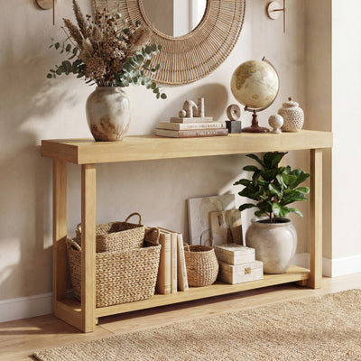 46 Inch Solid Wood Console Table 2-Tier Narrow Farmhouse Sofa Table