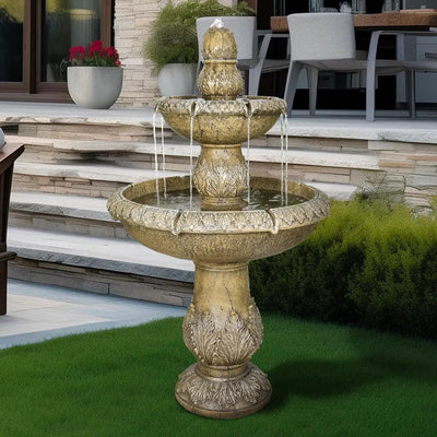 Concrete 2 Tier Fountain Acanthus Relief 47 Inch