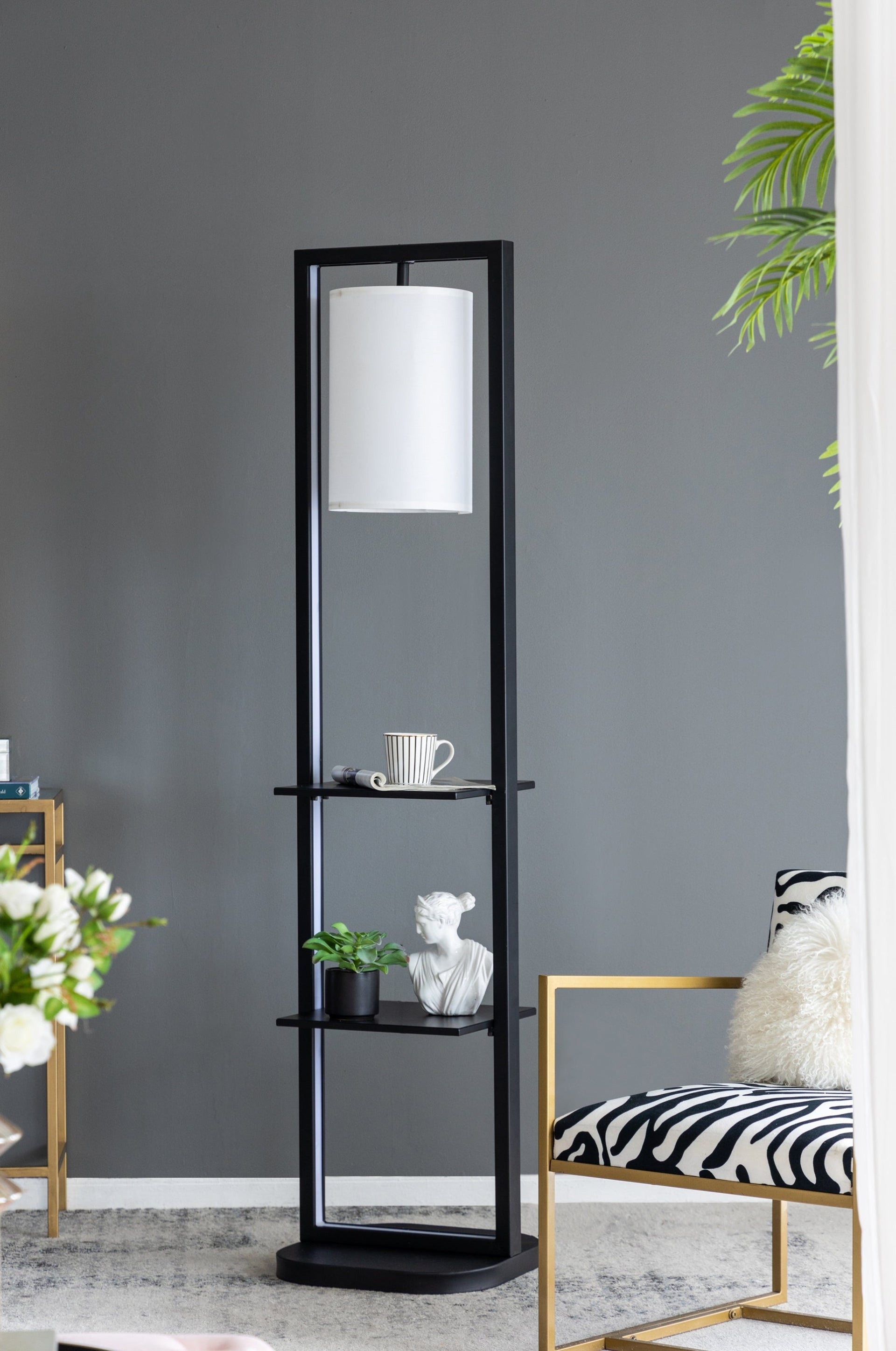 16.5x17x74' Two Tiered Vertical Shelving Stand with Light (Not include Bulb)