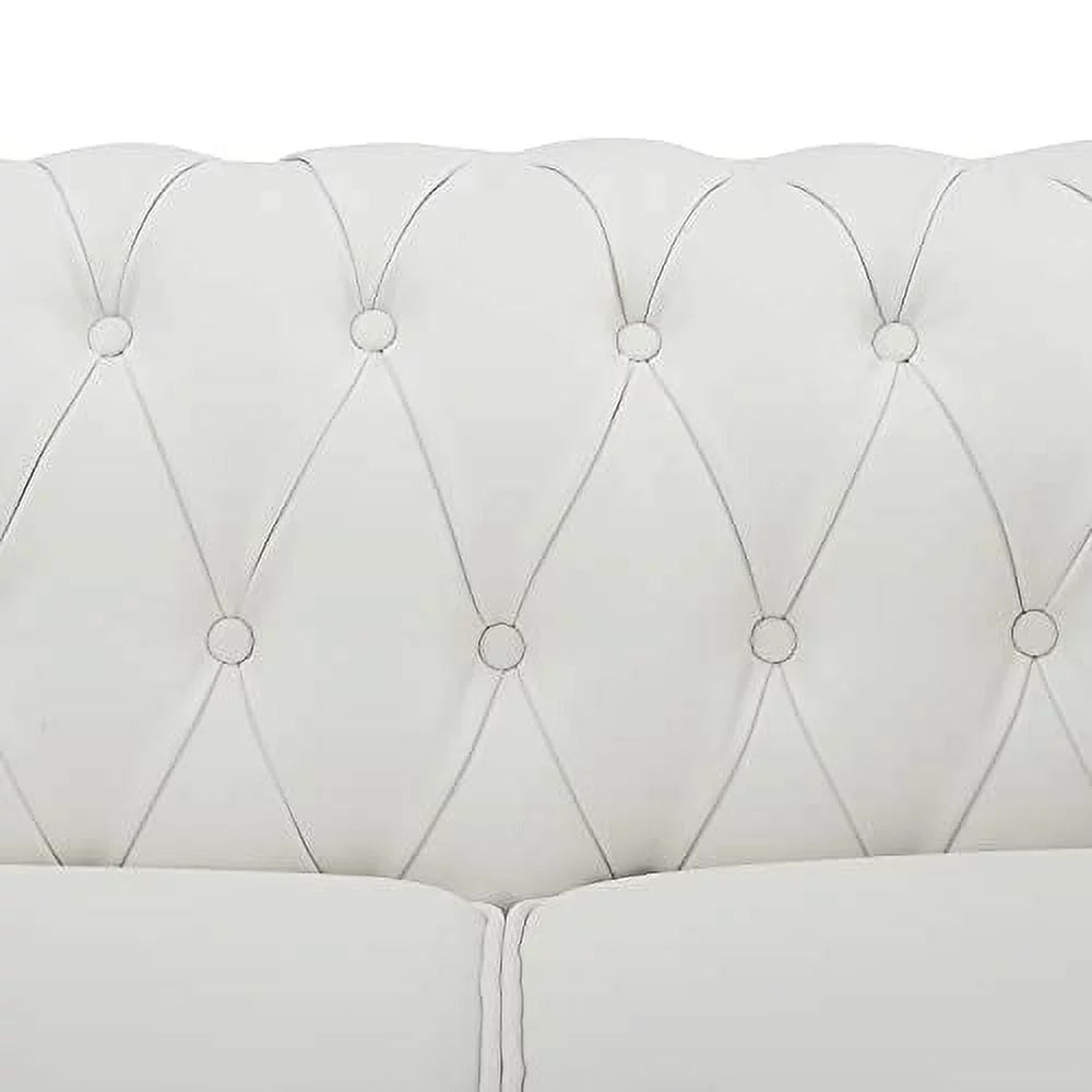 2 Piece Living Room Set, Faux Leather Chesterfield Sofa & Chair, Deep Button Tufted with Rolled Arms, Home Furniture