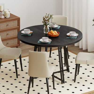 47 Inch Dining Table for 4-6 People Round Kitchen Table with Cross Base-Black