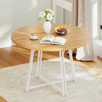 47 Inch Dining Table for 4-6 People Round Kitchen Table with Cross Base-Natural