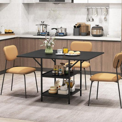 47 Inch Rectangular Dining Table with 2 Open Storage Shelves and Sturdy Metal Legs for 4-6-Black costway3