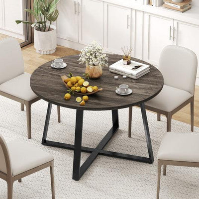 47 Inch Round Dining Table with Stable X-shaped Base and Round Thickened Tabletop-Grey