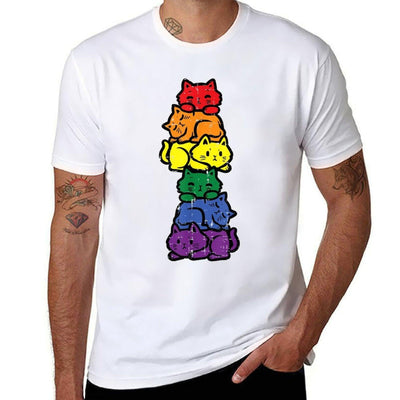 Gay Pride Cat Stack Rainbow Lgbt Anime Men Women Kids Stretchy T-Shirt