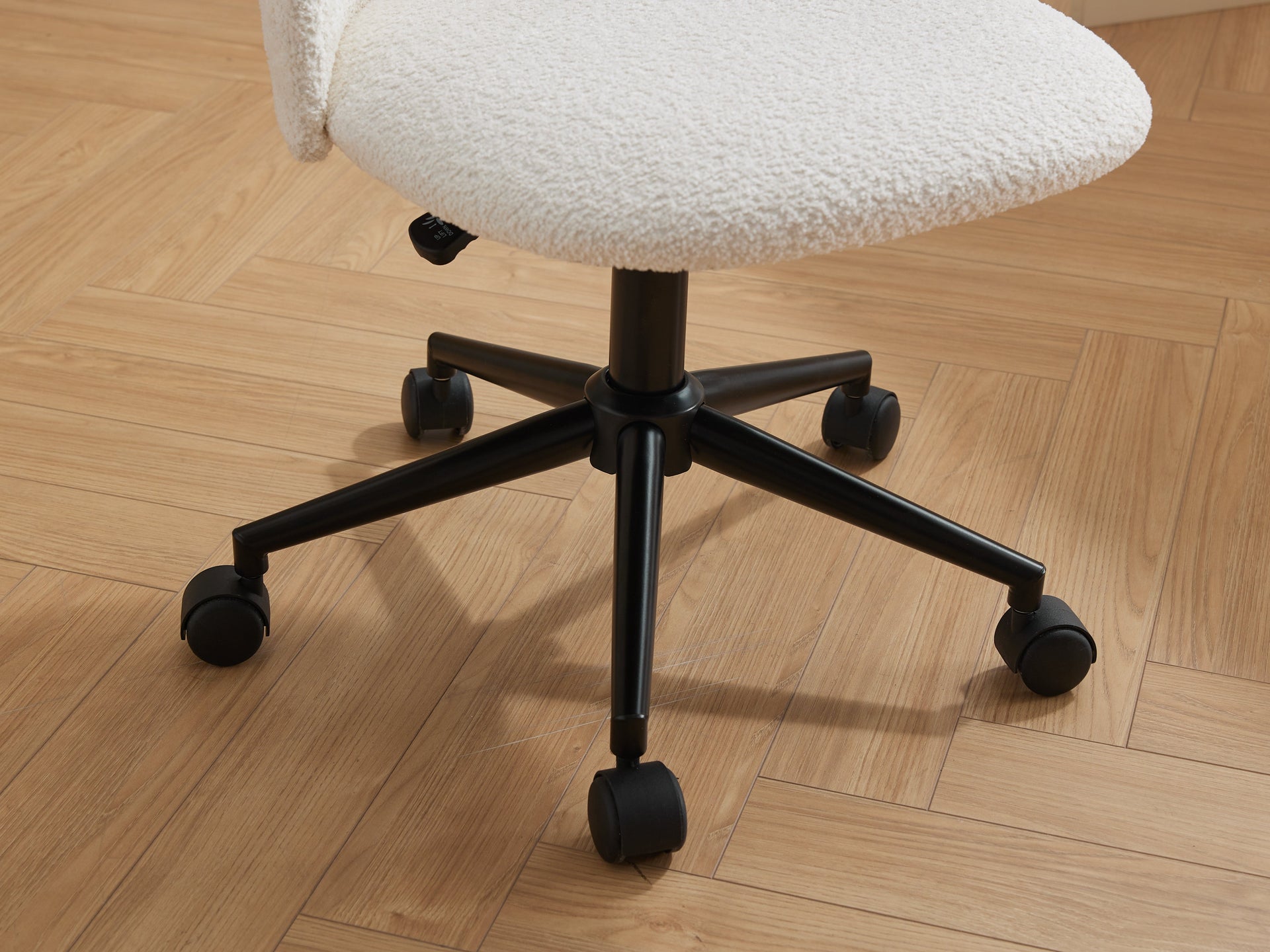 Velvet fabric office chair, mid back adjustable rotating computer chair, black legs, cushioned office chair with wheels ,White