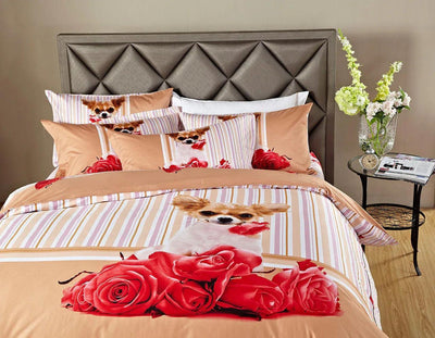 Dolce Mela 100% Cotton Bedding Duvet Cover Sheet Set - Dog Print