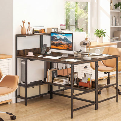 48 Inch Computer Desk with Power Outlets and Storage Shelves-Rustic Brown