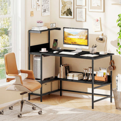 48 Inch Computer Desk with Power Outlets and Storage Shelves-Black