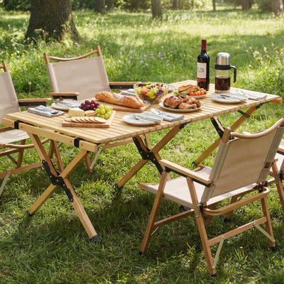 48 Inch Folding Camping Table with Carry Bag for Backyard-Natural