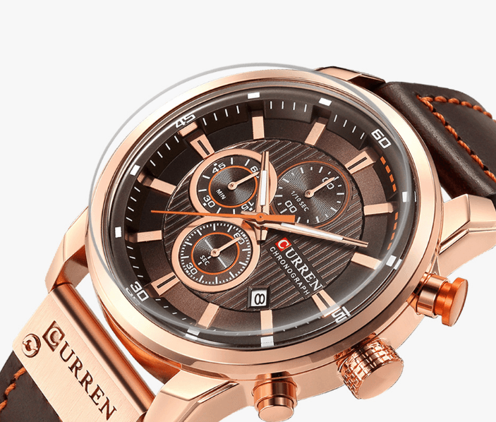 Men's Waterproof Elegant Sport Watch With Chronometers Day View, Leather Belts And Hardlex Scratch Resistant Glass Perfect Gift For Him