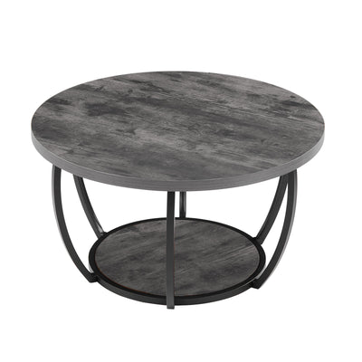 Coffee Table, Modern Round Coffee Table, 2 Tiers Wooden Circle Center Desk With Open Storage, Minimalist Sturdy Metal Frame Accent End Desk For Living Room, Office, Easy Assembly, Grey