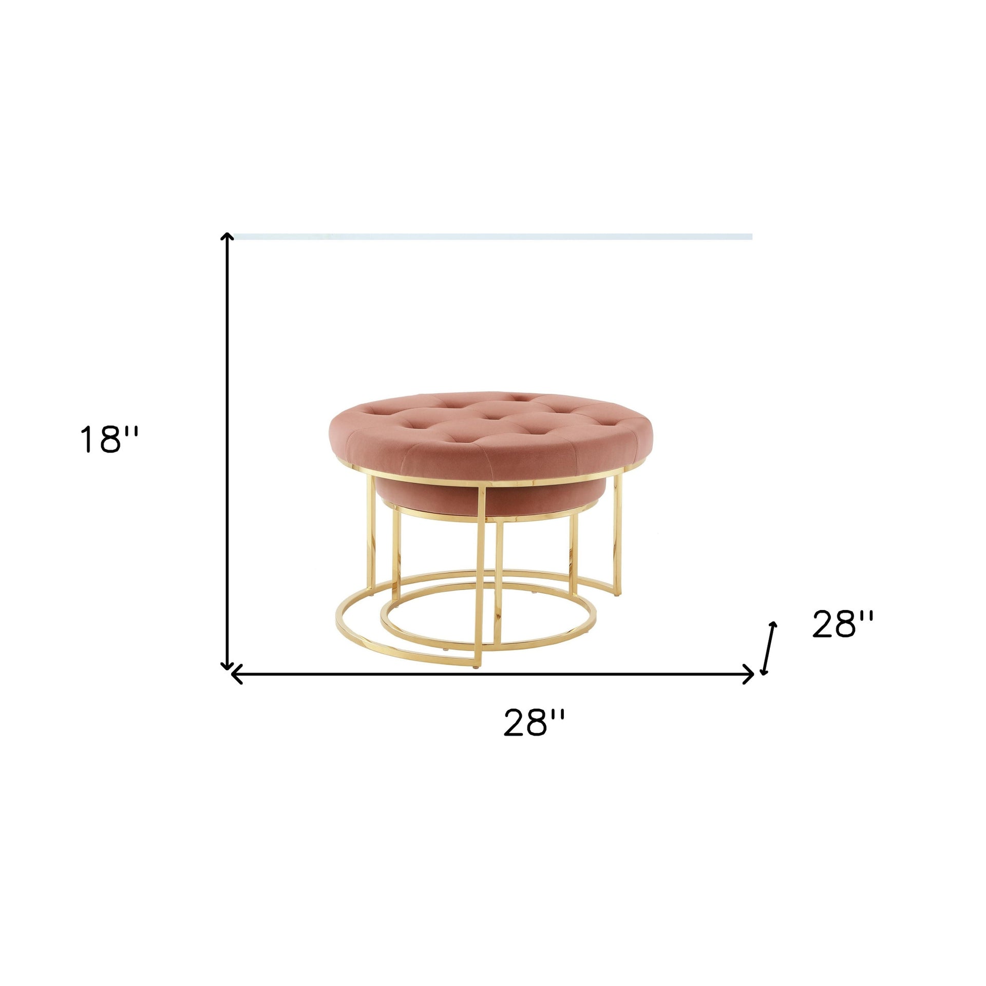 Set of Two Blush Velvet and Gold Tufted Round Ottoman