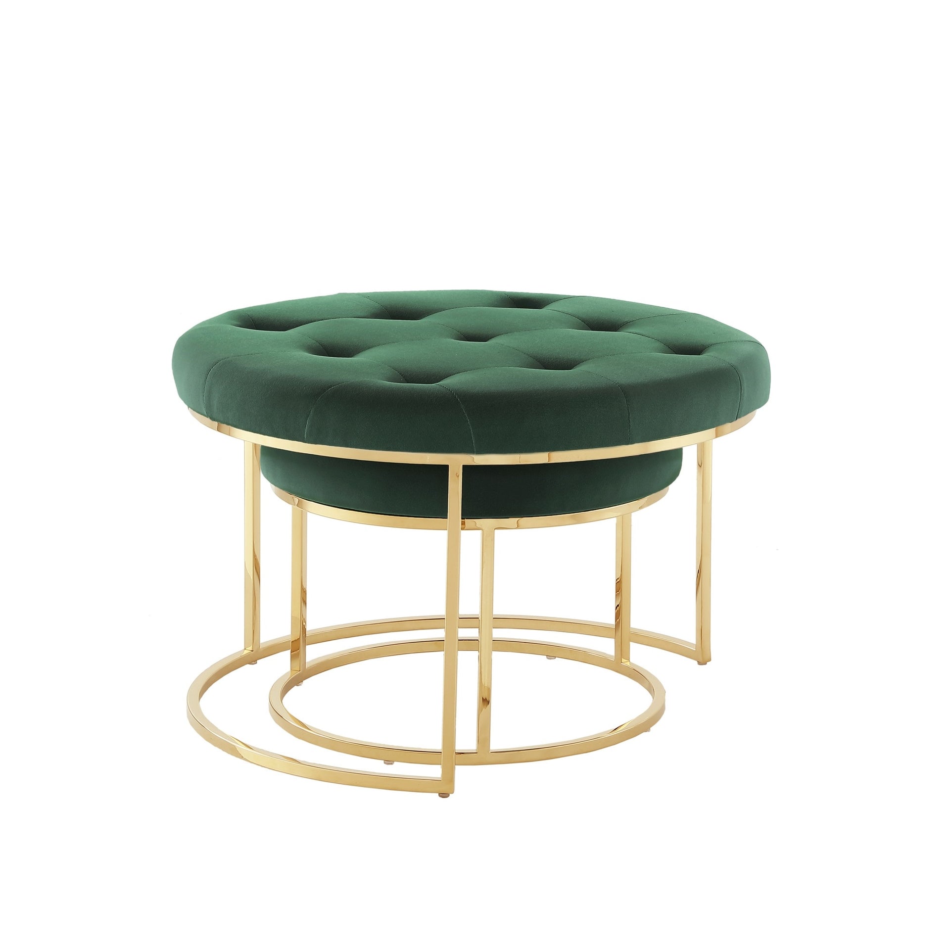 Set of Two Blush Velvet and Gold Tufted Round Ottoman