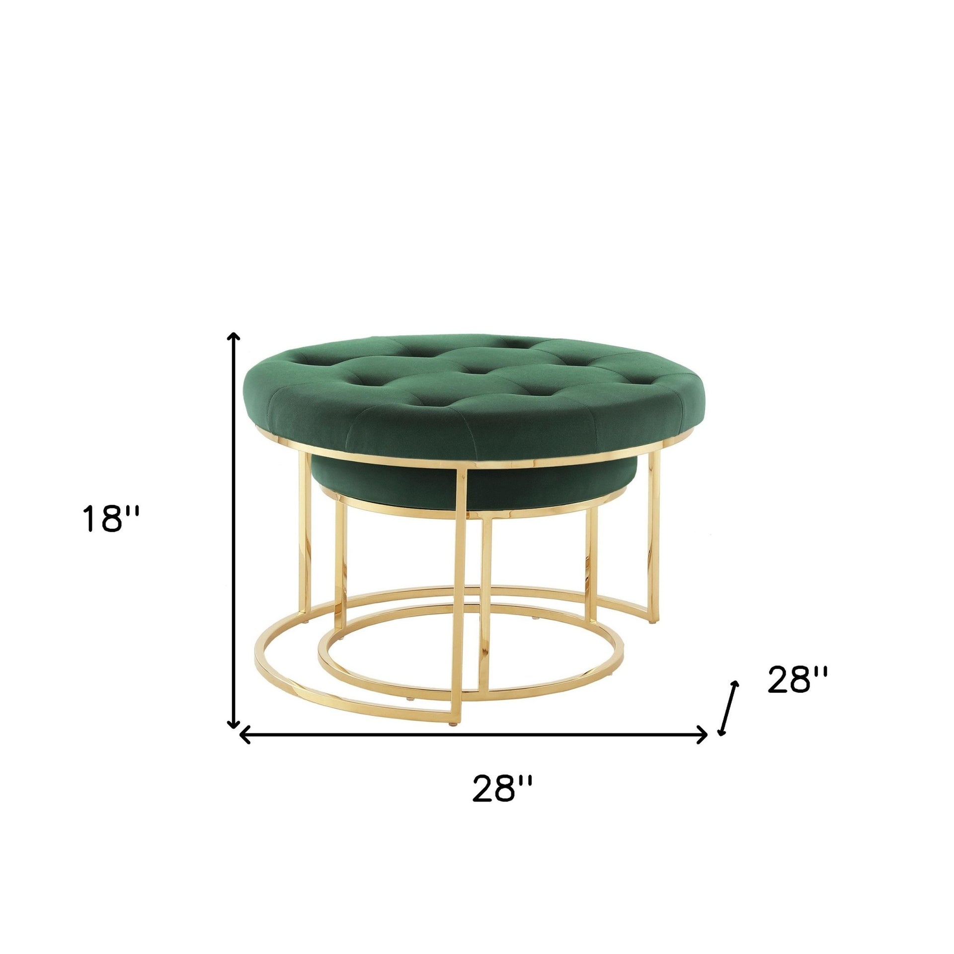 Set of Two Blush Velvet and Gold Tufted Round Ottoman