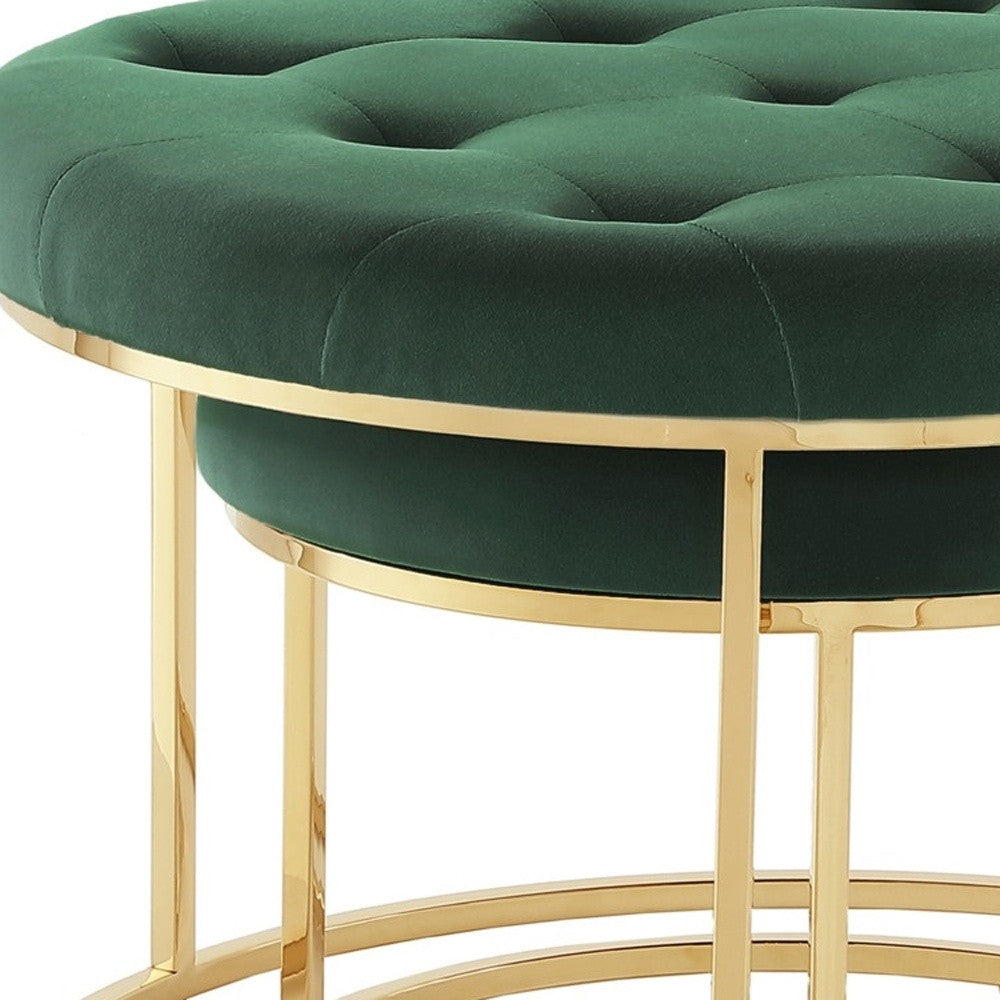 Set of Two Blush Velvet and Gold Tufted Round Ottoman