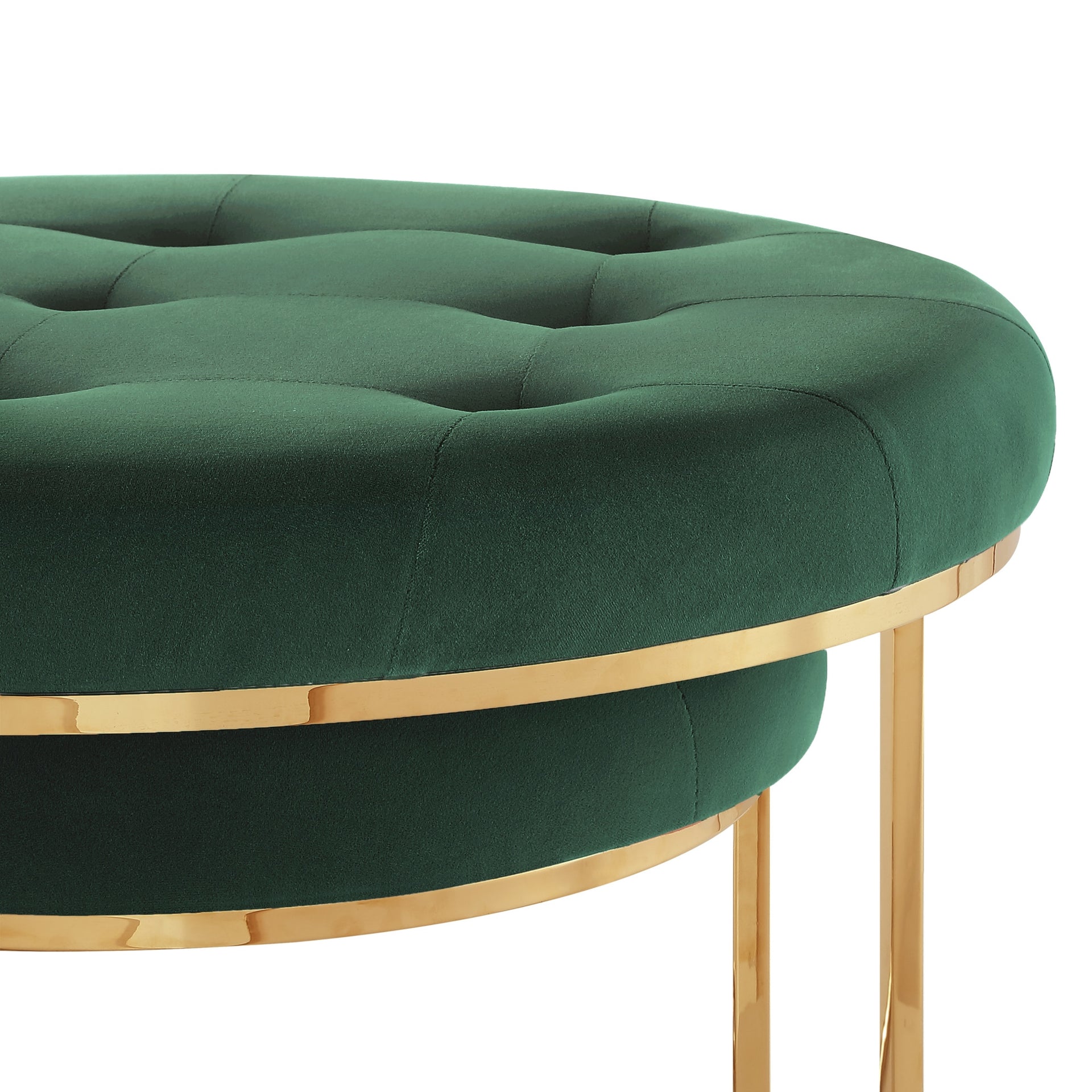 Set of Two Blush Velvet and Gold Tufted Round Ottoman
