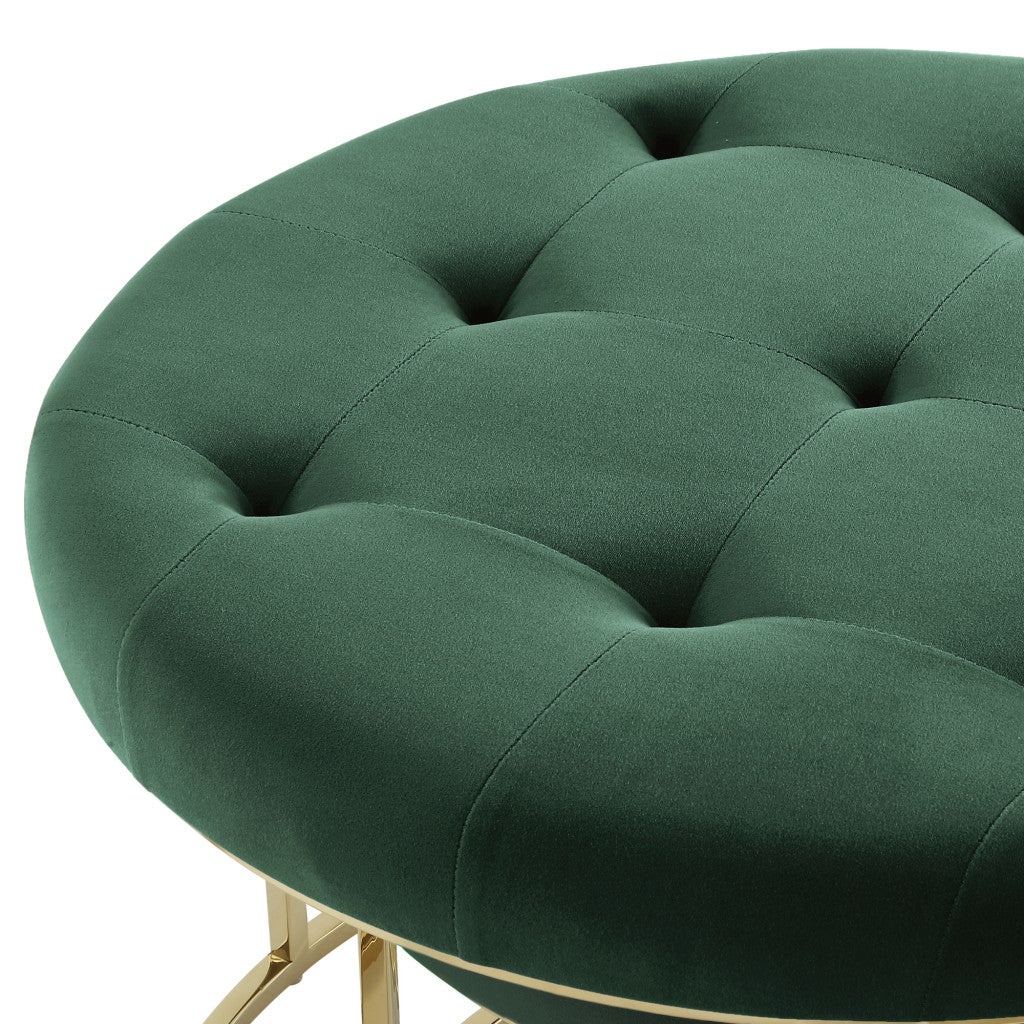 Set of Two Blush Velvet and Gold Tufted Round Ottoman
