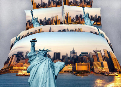 Dolce Mela 100% Cotton Duvet Cover Sheet Set - Statue of Liberty