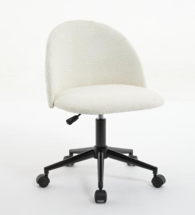 Velvet fabric office chair, mid back adjustable rotating computer chair, black legs, cushioned office chair with wheels ,White