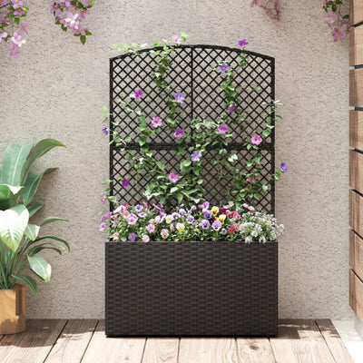 49 Inch Raised Garden Bed with Trellis and Wicker Planter Box-Black