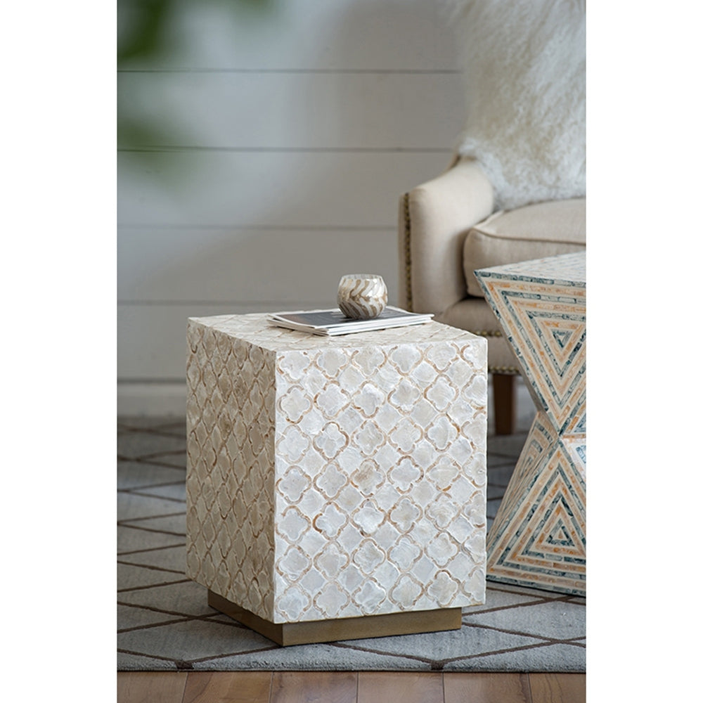 14x14x18' Square Capiz Stool, Cream