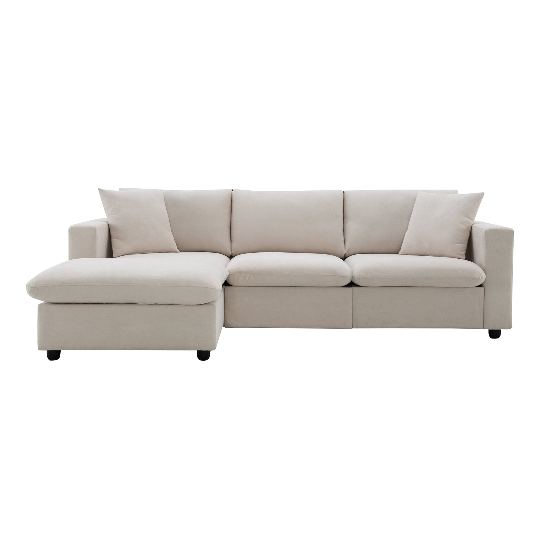101*66' Modern Sectional Sofa with Throw Pillows,Cloud L-shaped Couch Set with Wide Seat,4 seat Polyester Comfy Fabric Couch Set with Movable Ottoman for Living Room, Apartment, Office,4 Colors