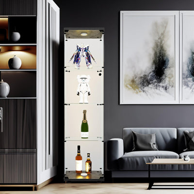 4 LED light glass display cabinets with door shelves, floor standing antique bookshelf, 64.7