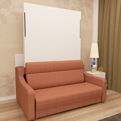 Full size Morden Deisgn vertical Murphy bed with sofa and drawers, white wall bed, space saving hidden bed with new gas pillars
