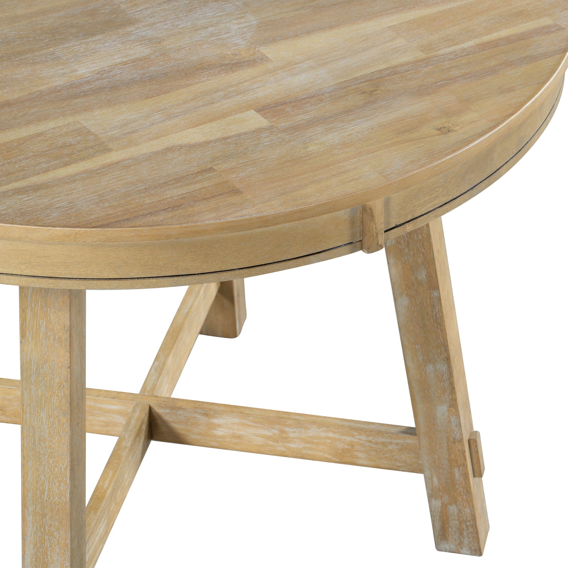 TREXM Farmhouse Round Extendable Dining Table with 16